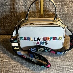 49. Karl Lagerfeld 🌈 Rainbow Logo White Crossbody Bag